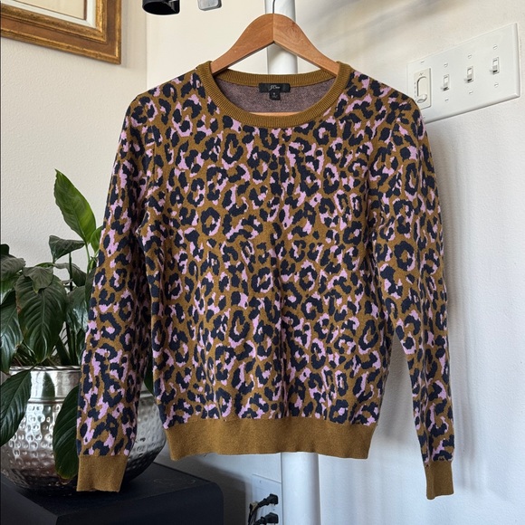 J Crew Leopard Wool Blend Crew Sweater Sz S - Picture 4 of 11
